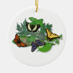 Butterflies on Leaves Ceramic Tree Decoration