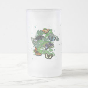 Butterflies on Leaves Frosted Glass Beer Mug