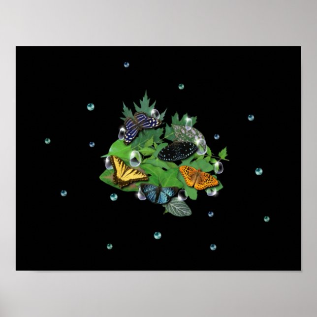 Butterflies on Leaves Poster (Front)