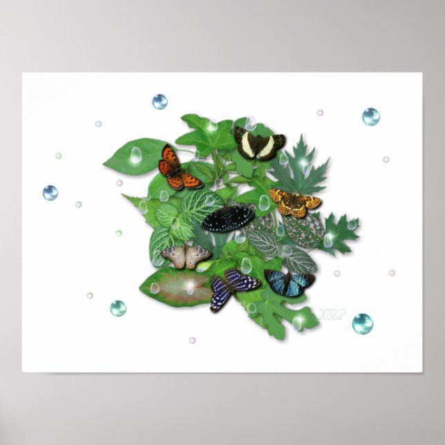 Butterflies on Leaves Poster (Front)