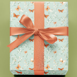 Butterflies on Mint Green Wrapping Paper