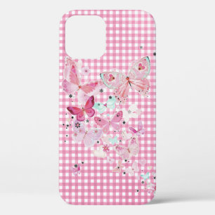 Butterflies On Pink Gingham iPhone 12 Case