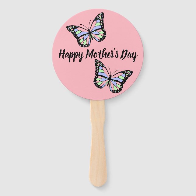 Butterflies on Pink Happy Mother's Day Hand Fan (Front)