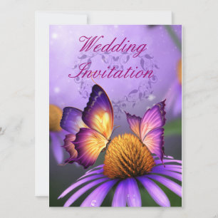 Butterflies on Purple Daisy Wedding Invitation