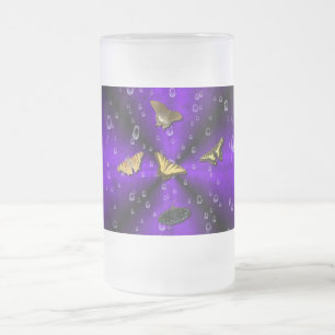 Butterflies on purple rainbow frosted glass beer mug