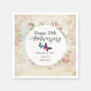 Butterflies on Shabby Vintage Collage Anniversary Napkin