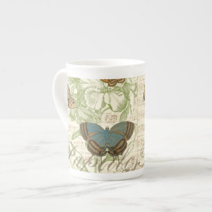 Butterflies on Sheet Music with Floral Design Bone China Mug