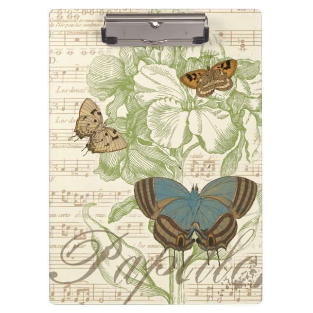 Butterflies on Sheet Music with Floral Design Clipboard (Front)