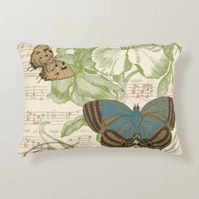 Butterflies on Sheet Music with Floral Design Decorative Cushion (Front)