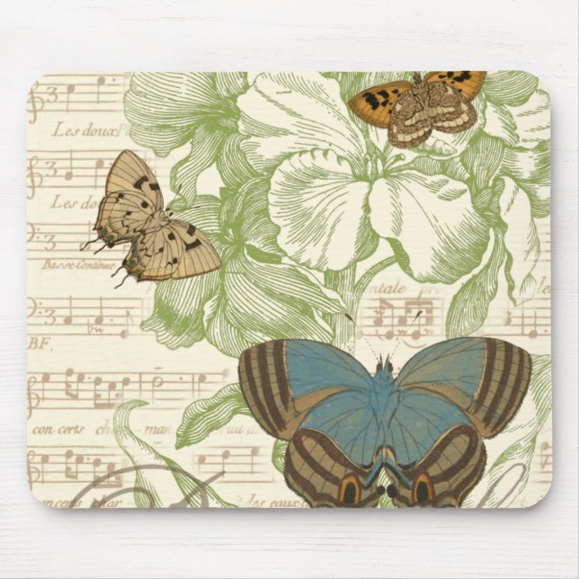 Butterflies on Sheet Music with Floral Design Mouse Mat (Front)