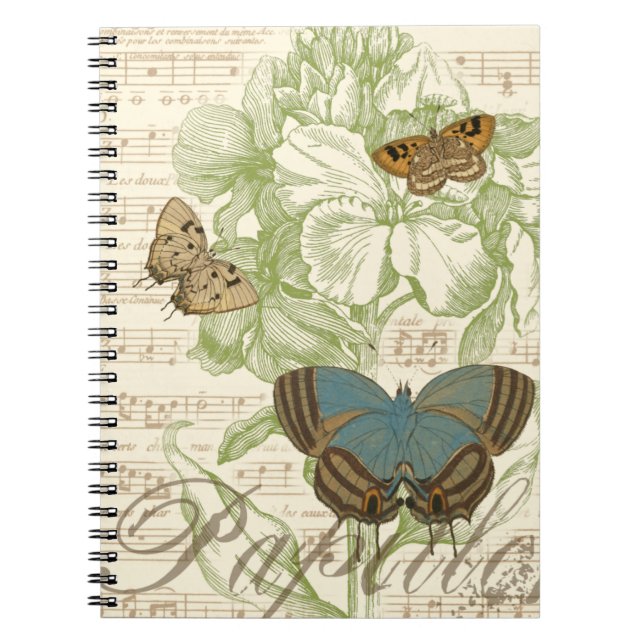 Butterflies on Sheet Music with Floral Design Notebook (Front)