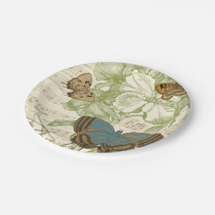 Butterflies on Sheet Music with Floral Design Paper Plate