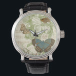 Butterflies on Sheet Music with Floral Design Watch<br><div class="desc">A green floral design and sheet music serves as the background to a trio of butterflies in this piece by Vision Studio. The French word for butterfly, papillon, is emblazoned at the bottom of the piece as well. If you have a strong love of butterflies, nature, or just like surrounding...</div>