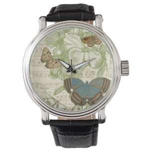 Butterflies on Sheet Music with Floral Design Watch