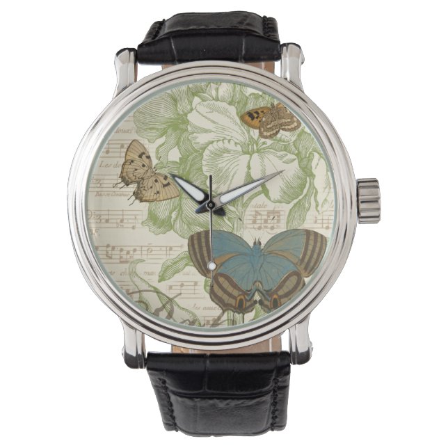 Butterflies on Sheet Music with Floral Design Watch (Front)