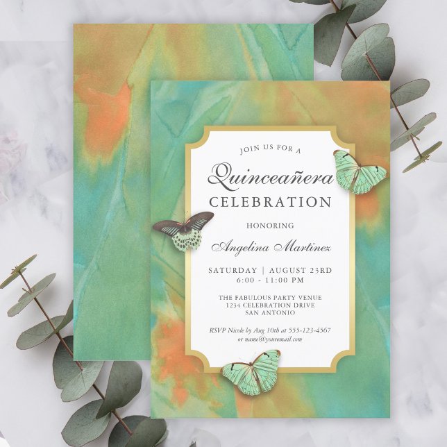 Butterflies on Southwest Colors Quinceanera Invitation (Creator Uploaded)