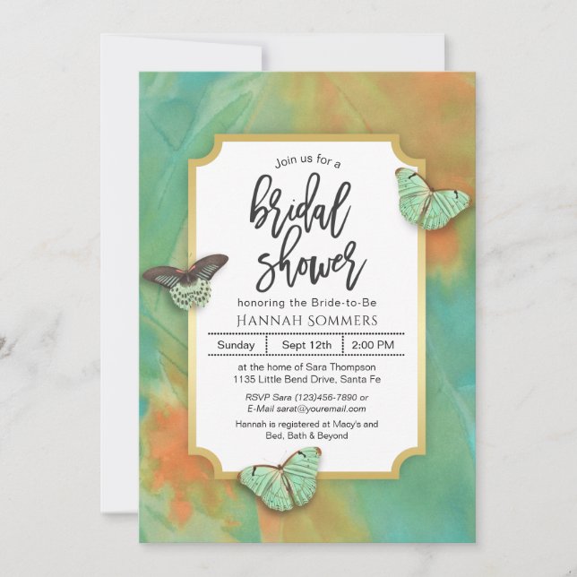 Butterflies on Southwest Colours Bridal Shower Invitation (Front)