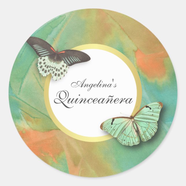 Butterflies on Southwest Colours Quinceanera Classic Round Sticker (Front)