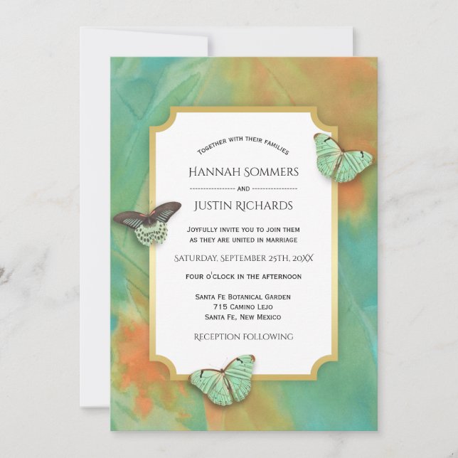 Butterflies on Southwest Colours Wedding Invitatio Invitation (Front)
