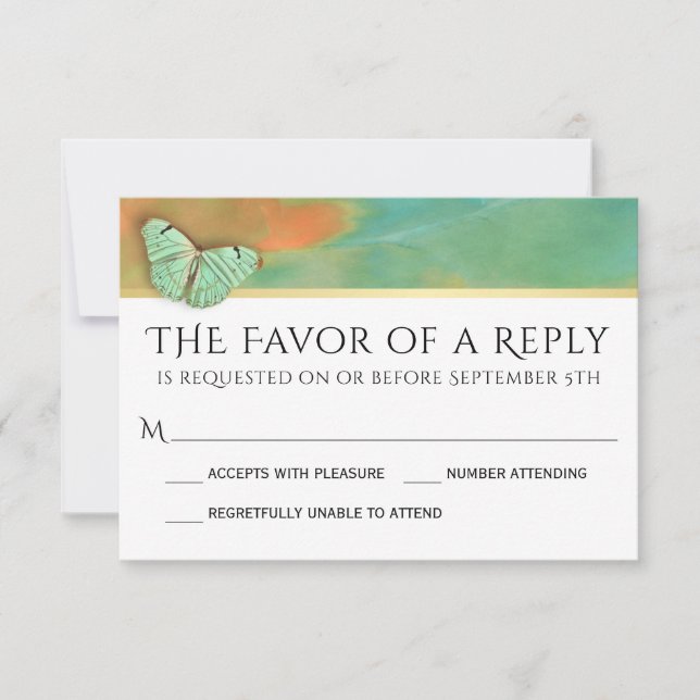 Butterflies on Southwest Colours Wedding RSVP Card (Front)