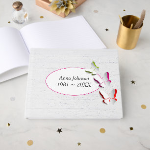 Butterflies on Whitewashed Wood Guest Book