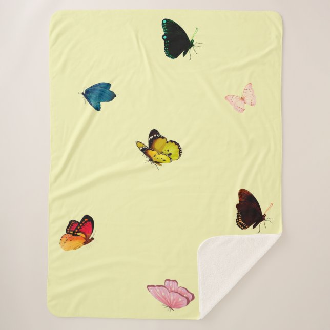 Butterflies on Yellow Sherpa Blanket (Front)