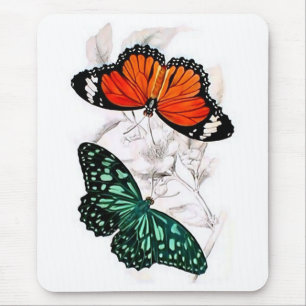 Butterflies - Orange and Green Mouse Mat