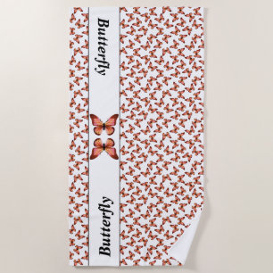 Butterflies Orange Pink Black Pattern Beach Towel