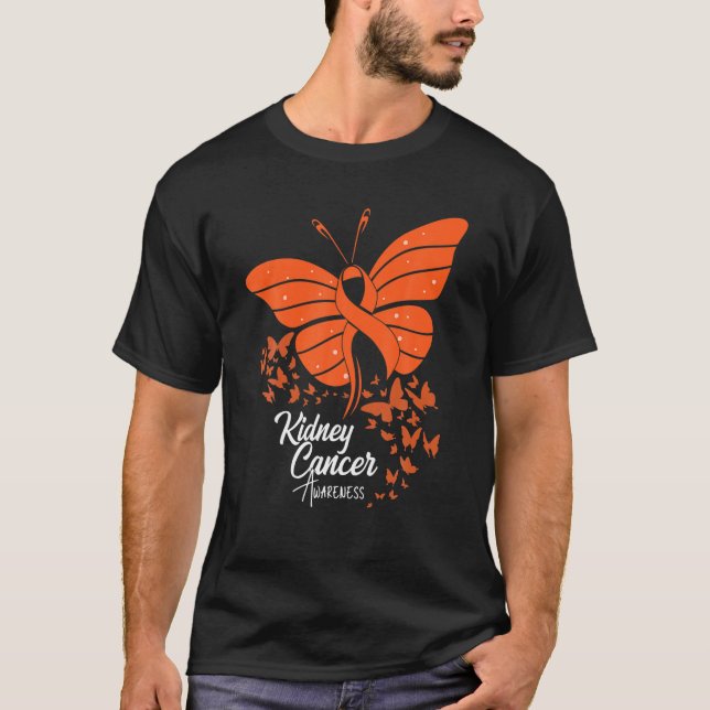 Butterflies Orange Ribbon Kidney Cancer Awareness  T-Shirt (Front)