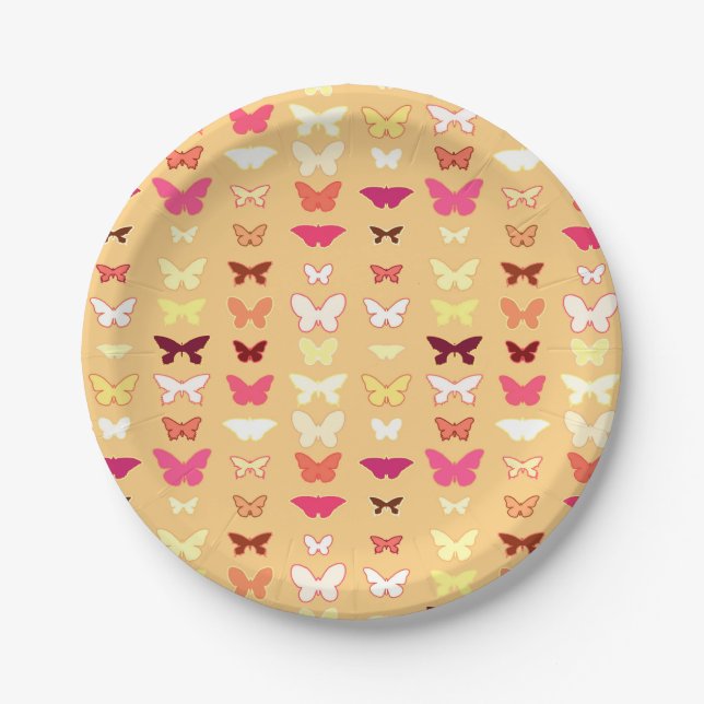 Butterflies, orange, yellow and coral paper plate (Front)