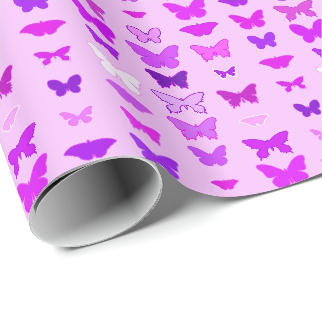 Butterflies, orchid, violet and magenta wrapping paper (Roll Corner)