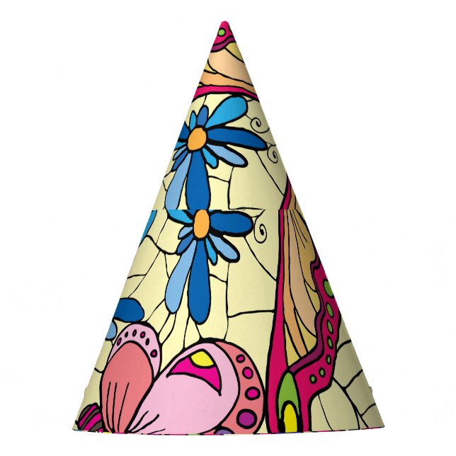 Butterflies Over Flowers Meadow View Party Hat (Front)