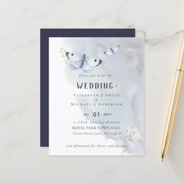 Butterflies Paradise Watercolor WEDDING Invitation (Front/Back In Situ)