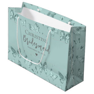 Butterflies Pastel Mint Green Glittery Luxury Large Gift Bag
