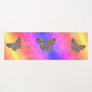 Butterflies Pastel Rainbow Stripes Yoga Mat