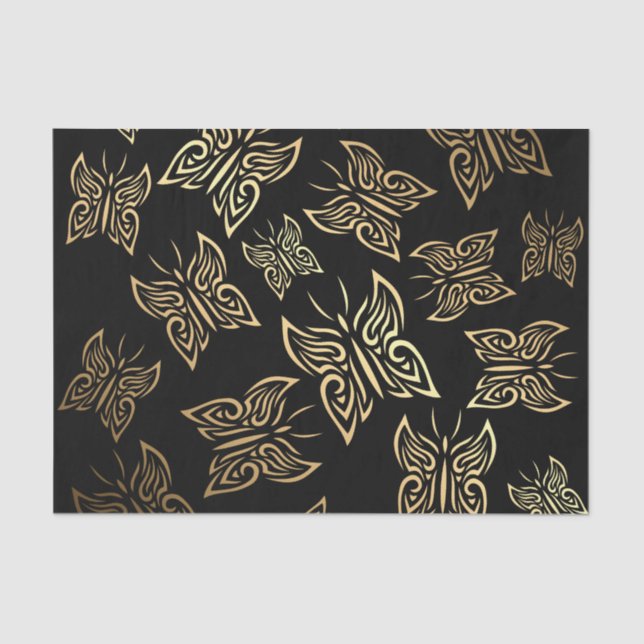 Butterflies Pattern Gold Black Tissue Paper (Front)