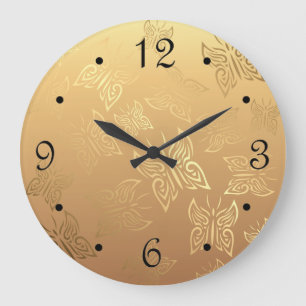 butterflies pattern gold large clock