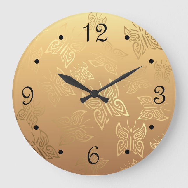 butterflies pattern gold large clock (Front)