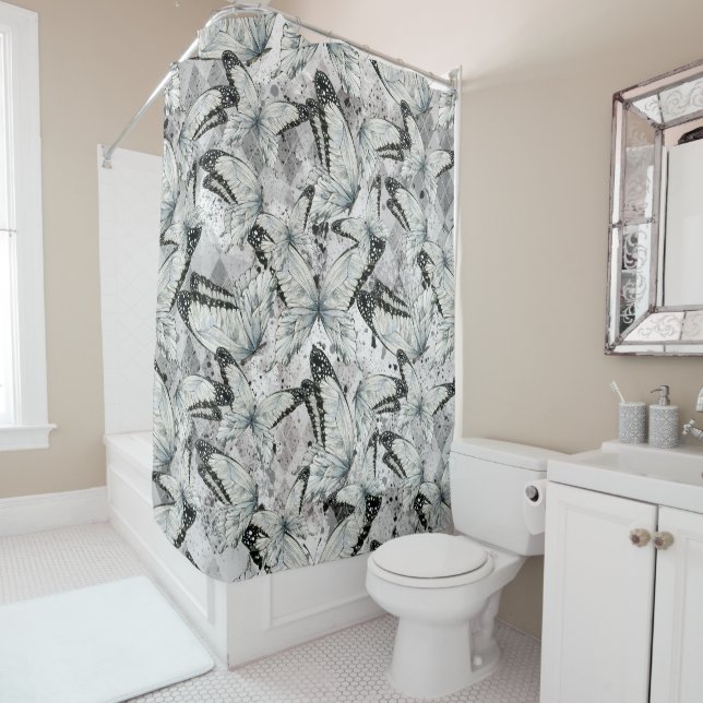 Butterflies pattern shower curtain (In Situ)