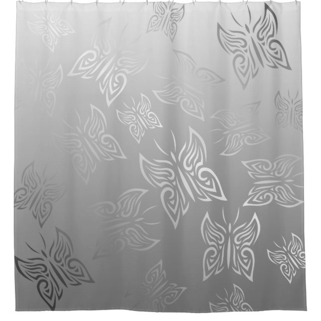 Butterflies Pattern Silver Shower Curtain (Front)
