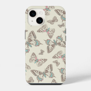 Butterflies patterned brown biege iPhone 14 case