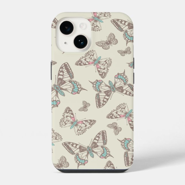 Butterflies patterned brown biege iPhone case (Back)