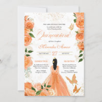 Butterflies & Peach Roses Quinceanera Invitation