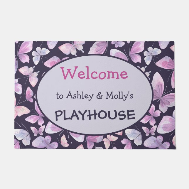 Butterflies personalised kids playhouse welcome doormat (Front)