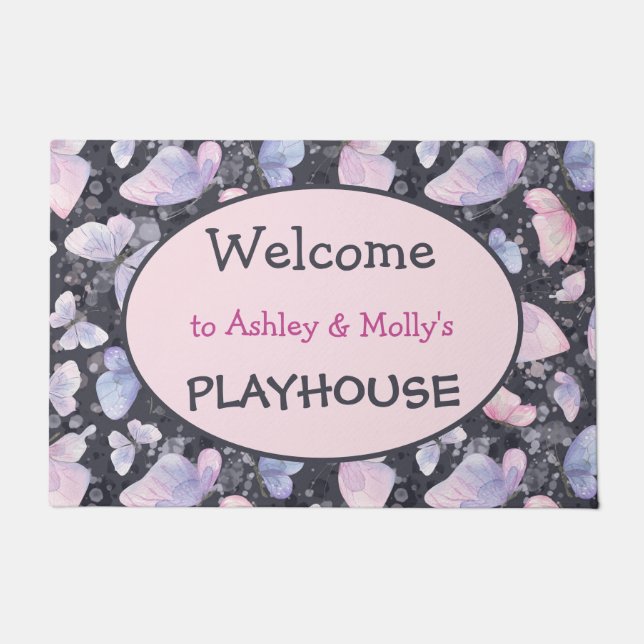 Butterflies personalised kids playhouse welcome doormat (Front)