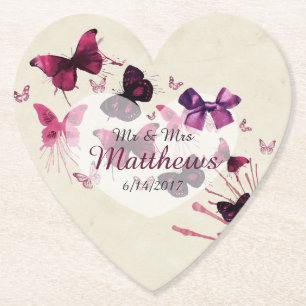 Butterflies Personalised Wedding Heart Coasters