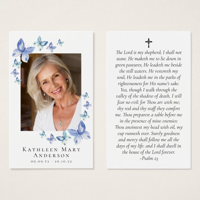 Butterflies Photo Memorial Prayer Card (Front & Back)