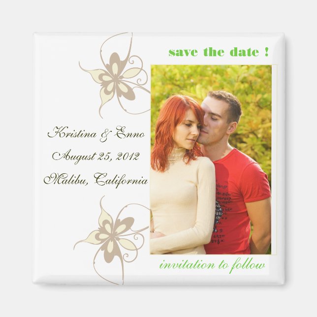 Butterflies - Photo save the date magnet - White (Front)