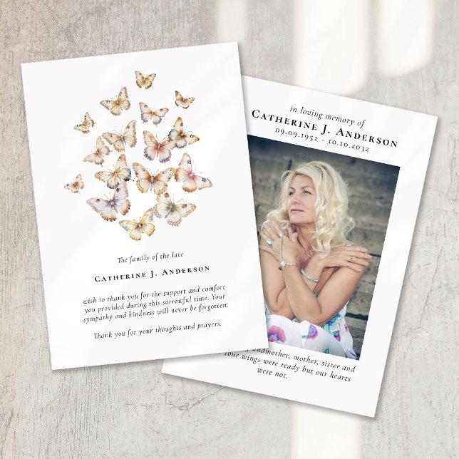 Butterflies Photo Sympathy Funeral Memorial Thank You Card (Creator Uploaded)