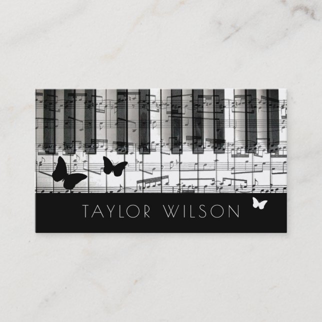 butterflies pianist music teacher business card (Front)